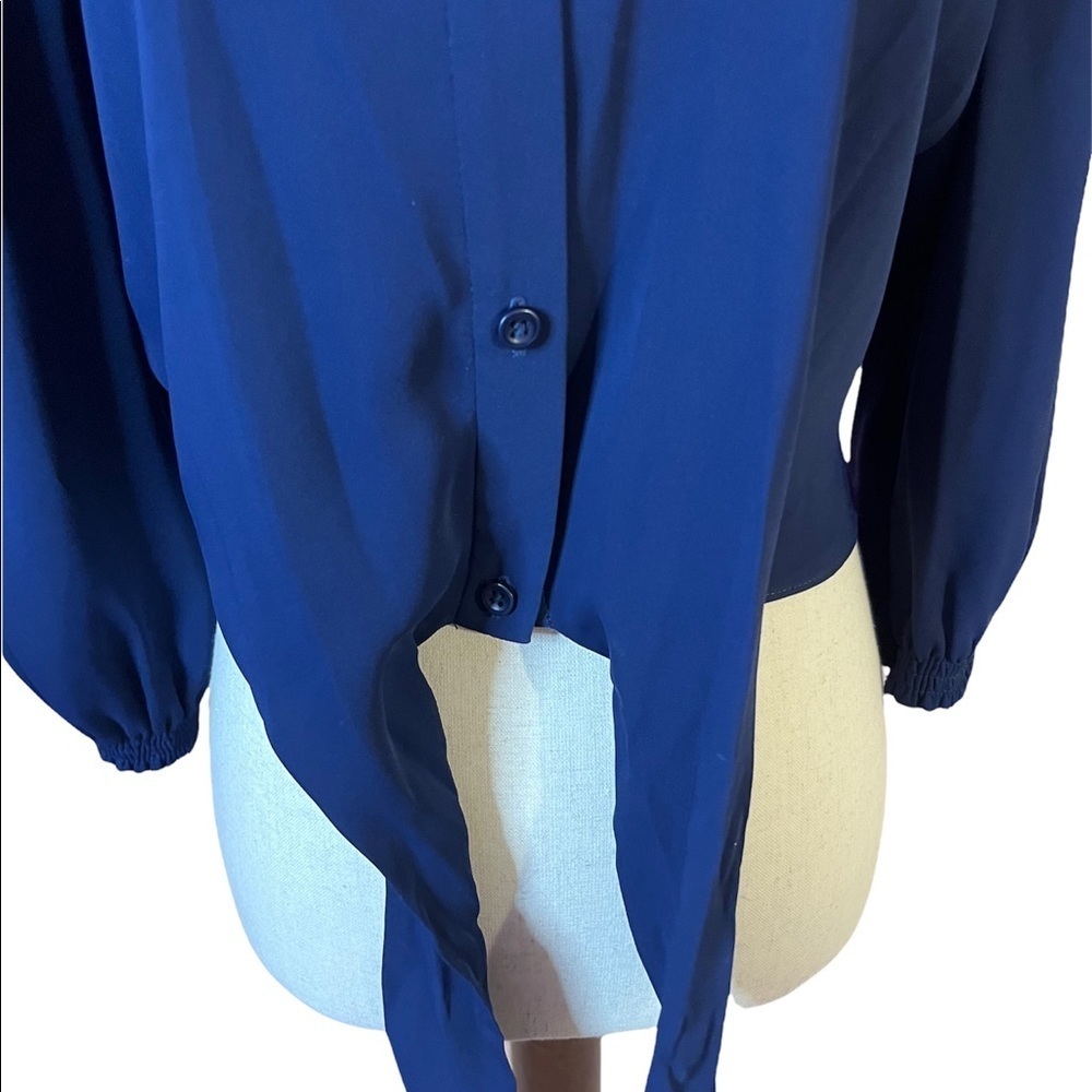Gal Meets Glam Collection Blue Claudia Waist Tie Half Sleeve Button-down Top - Picture 8 of 8